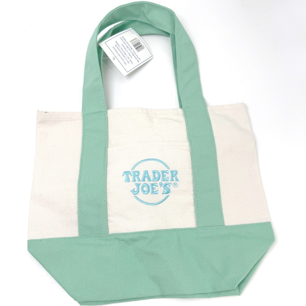 Trader Joes Mini Tote NWT Green Canvas Grocery Beach Eco Viral Summer Streetwear